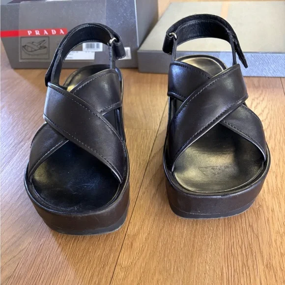 Prada Black Leather Sandals Size 37.5 - Picture 7 of 10